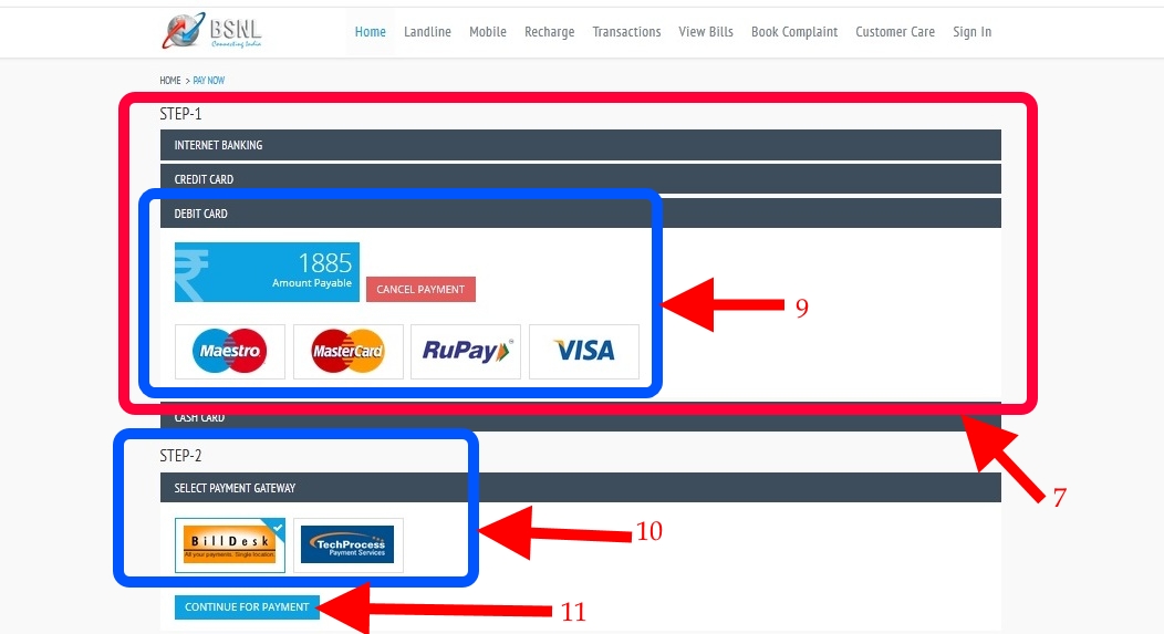 View Pay Your BSNL Mobile, Telephone And Broadband Bills