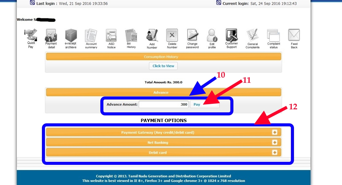 TNEB Online Payment Selection page